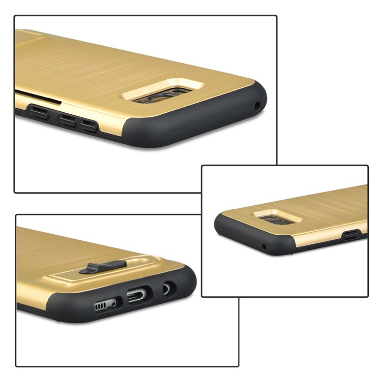 ANGIBABE Card Slot Brushed PC + TPU Combo Cover with Kickstand for Samsung Galaxy S8 G950 - Gold-5