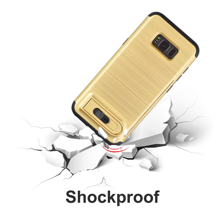 ANGIBABE Card Slot Brushed PC + TPU Combo Cover with Kickstand for Samsung Galaxy S8 G950 - Gold-6