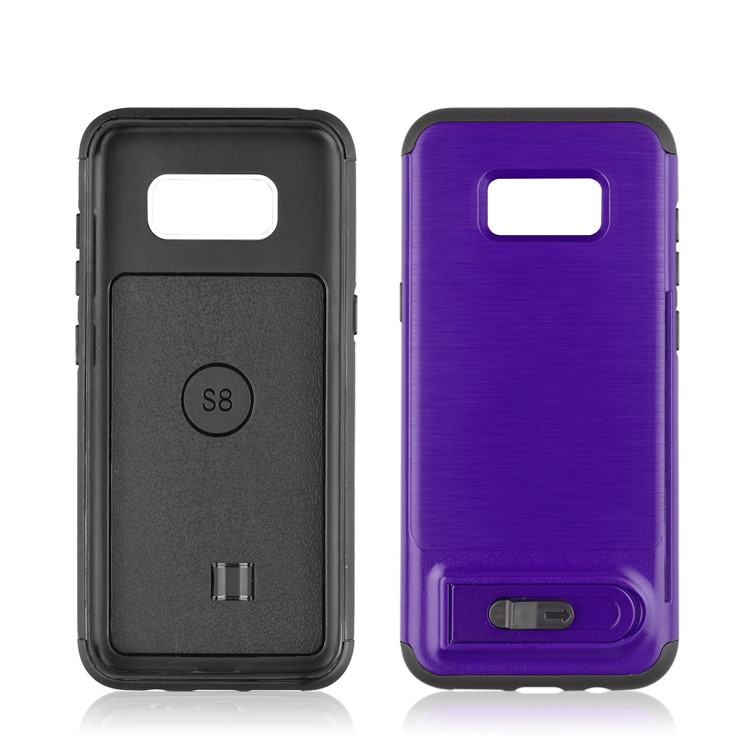ANGIBABE Card Slot Kickstand Brushed PC + TPU Phone Case for Samsung Galaxy S8 G950 - Dark Purple-2