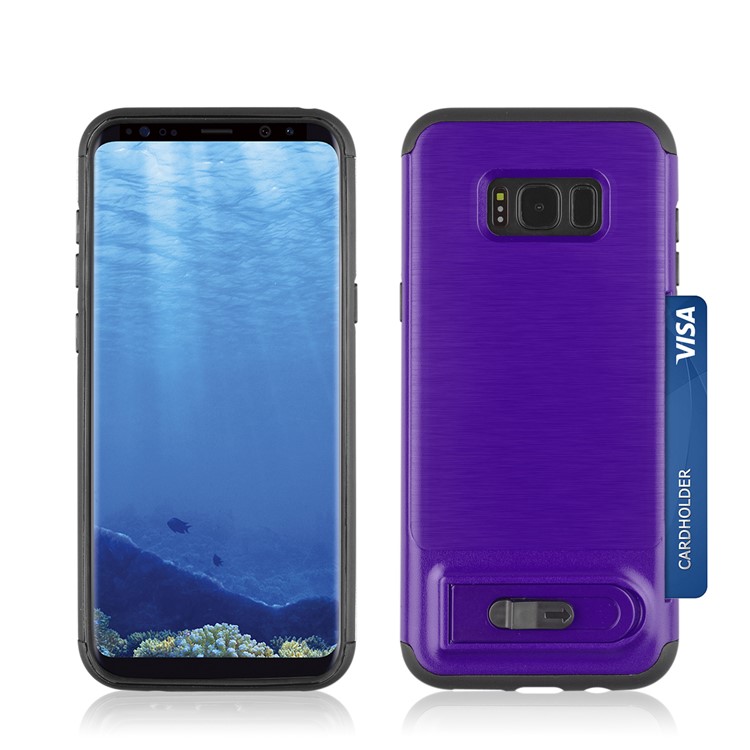 ANGIBABE Card Slot Kickstand Brushed PC + TPU Phone Case for Samsung Galaxy S8 G950 - Dark Purple-3