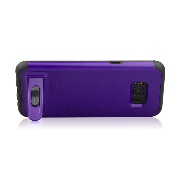 ANGIBABE Card Slot Kickstand Brushed PC + TPU Phone Case for Samsung Galaxy S8 G950 - Dark Purple-4