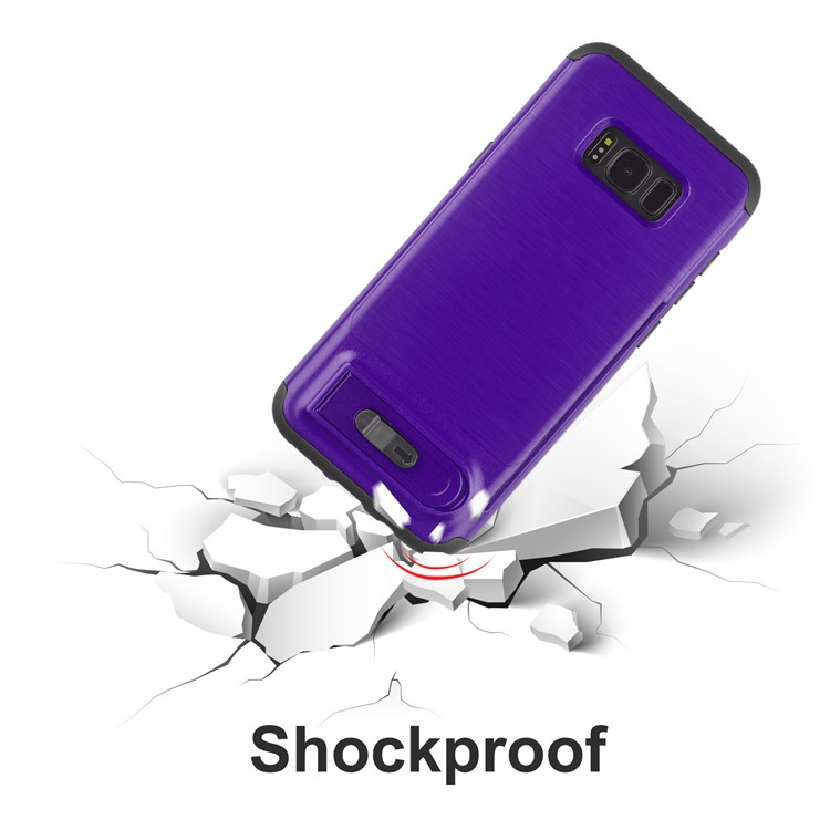 ANGIBABE Card Slot Kickstand Brushed PC + TPU Phone Case for Samsung Galaxy S8 G950 - Dark Purple-6