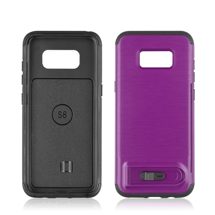 ANGIBABE Card Slot Brushed PC + TPU Back Cover with Kickstand for Samsung Galaxy S8 G950 - Light Purple-2