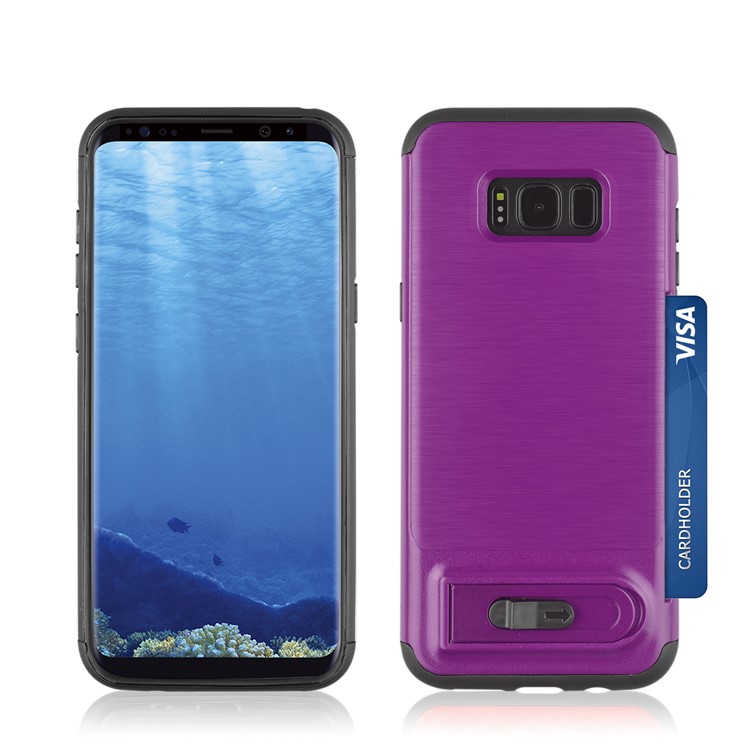 ANGIBABE Card Slot Brushed PC + TPU Back Cover with Kickstand for Samsung Galaxy S8 G950 - Light Purple-3