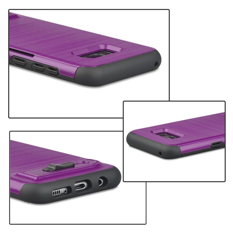 ANGIBABE Card Slot Brushed PC + TPU Back Cover with Kickstand for Samsung Galaxy S8 G950 - Light Purple-5