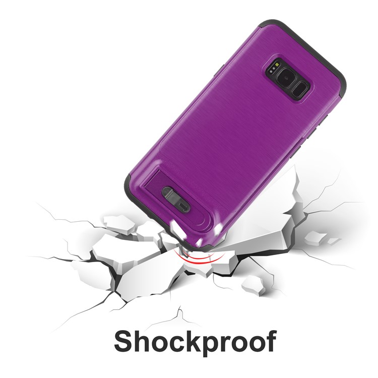 ANGIBABE Card Slot Brushed PC + TPU Back Cover with Kickstand for Samsung Galaxy S8 G950 - Light Purple-6