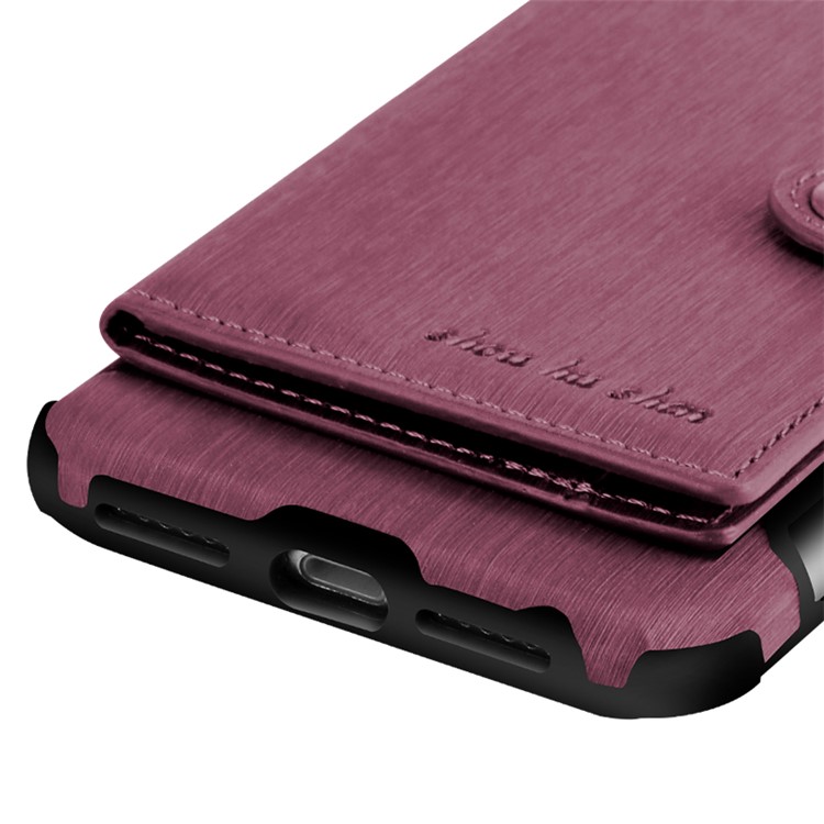Brushed Texture PU Leather Coated TPU PC Case with Card Slots for Samsung Galaxy S8 SM-G950 - Wine Red-11