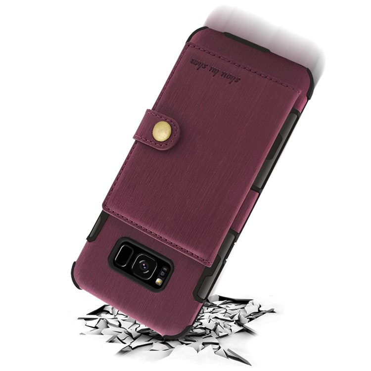 Brushed Texture PU Leather Coated TPU PC Case with Card Slots for Samsung Galaxy S8 SM-G950 - Wine Red-12