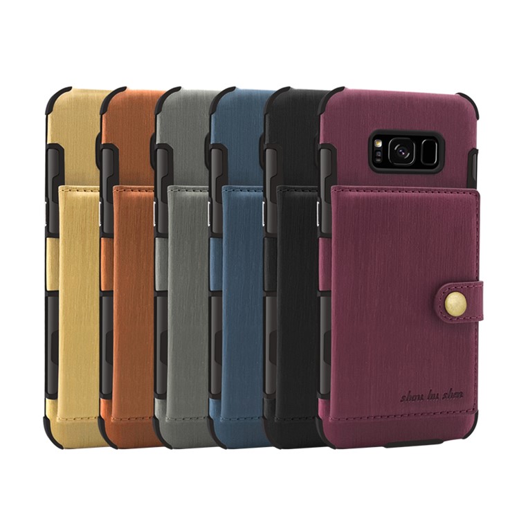 Brushed Texture PU Leather Coated TPU PC Case with Card Slots for Samsung Galaxy S8 SM-G950 - Wine Red-13