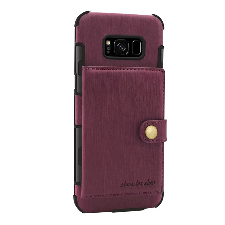 Brushed Texture PU Leather Coated TPU PC Case with Card Slots for Samsung Galaxy S8 SM-G950 - Wine Red-2
