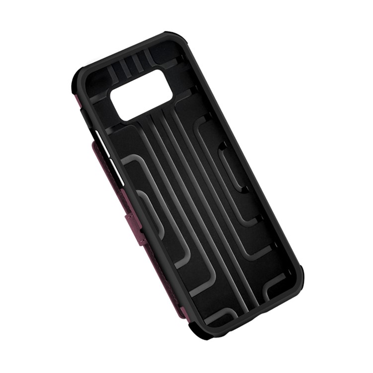 Brushed Texture PU Leather Coated TPU PC Case with Card Slots for Samsung Galaxy S8 SM-G950 - Wine Red-3