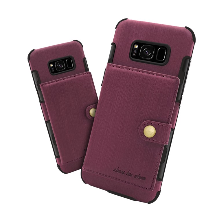 Brushed Texture PU Leather Coated TPU PC Case with Card Slots for Samsung Galaxy S8 SM-G950 - Wine Red-4