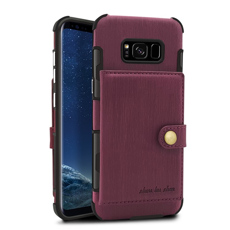 Brushed Texture PU Leather Coated TPU PC Case with Card Slots for Samsung Galaxy S8 SM-G950 - Wine Red-5