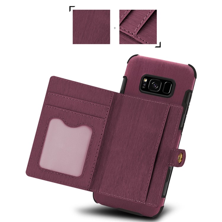 Brushed Texture PU Leather Coated TPU PC Case with Card Slots for Samsung Galaxy S8 SM-G950 - Wine Red-6