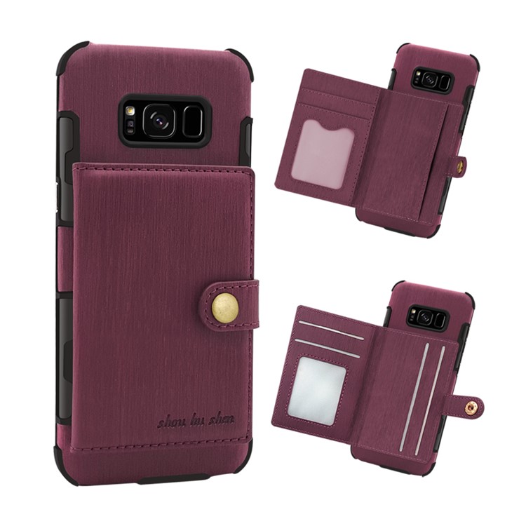 Brushed Texture PU Leather Coated TPU PC Case with Card Slots for Samsung Galaxy S8 SM-G950 - Wine Red-7