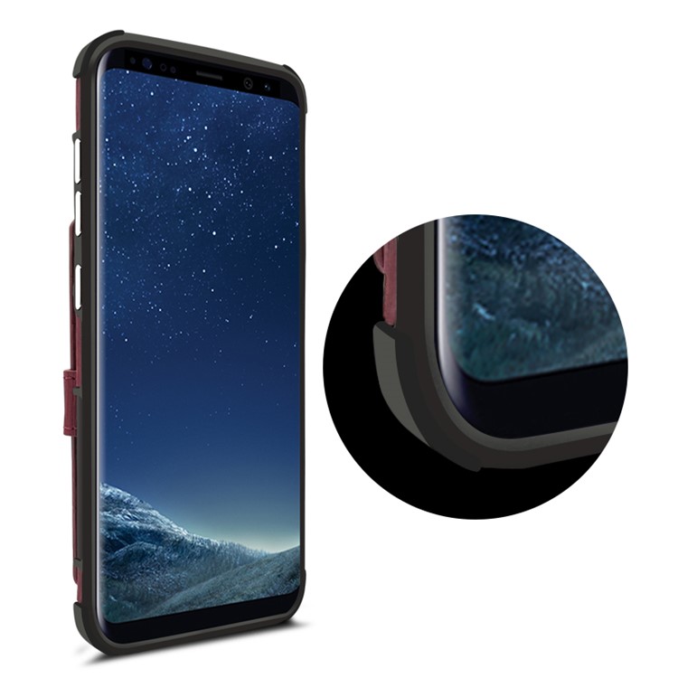 Brushed Texture PU Leather Coated TPU PC Case with Card Slots for Samsung Galaxy S8 SM-G950 - Wine Red-8