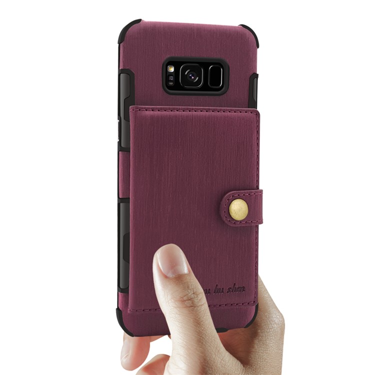 Brushed Texture PU Leather Coated TPU PC Case with Card Slots for Samsung Galaxy S8 SM-G950 - Wine Red-9