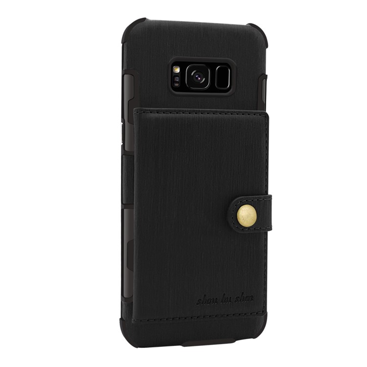Brushed Texture PU Leather Coated TPU PC Shell with Card Slots for Samsung Galaxy S8 SM-G950 - Black-1
