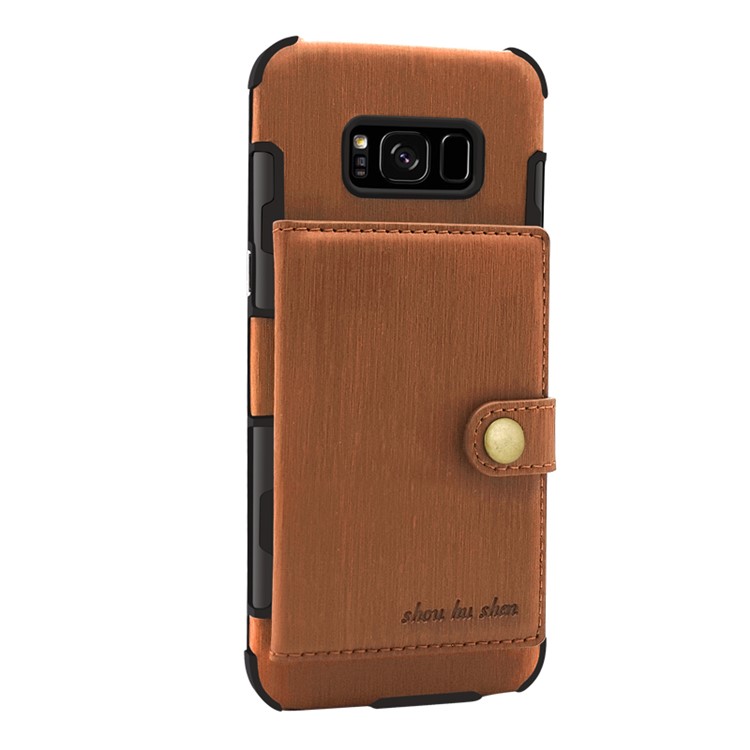 Brushed Texture PU Leather Coated TPU PC Phone Case with Card Slots for Samsung Galaxy S8 SM-G950 - Brown-1