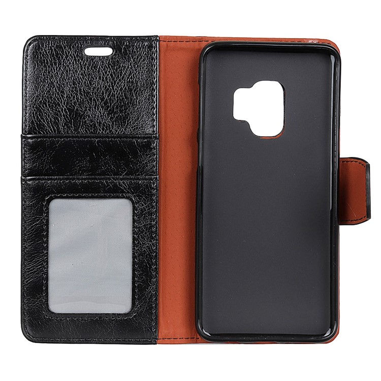 Textured Split Leather Stand Phone Case for Samsung Galaxy S9 G960 - Black-4