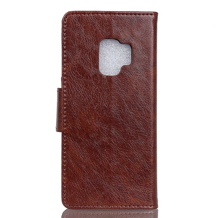 Textured Split Leather Stand Phone Shell for Samsung Galaxy S9 G960 - Brown-3