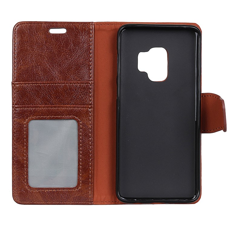Textured Split Leather Stand Phone Shell for Samsung Galaxy S9 G960 - Brown-4