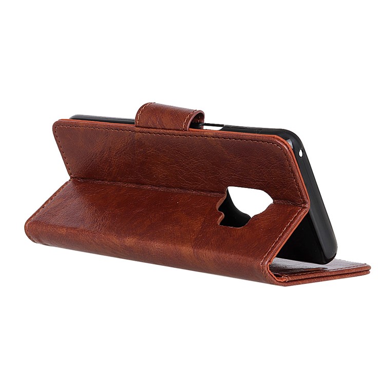 Textured Split Leather Stand Phone Shell for Samsung Galaxy S9 G960 - Brown-5