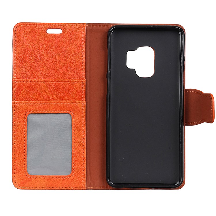 Textured Split Leather Stand Phone Casing for Samsung Galaxy S9 G960 - Orange-4