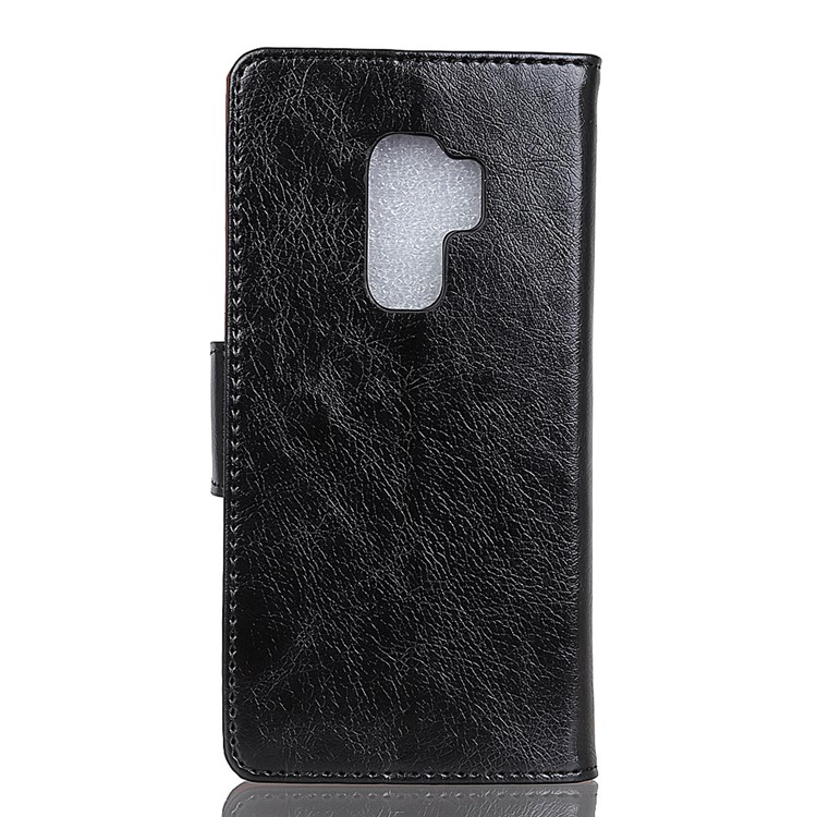 Textured Split Leather Stand Phone Case for Samsung Galaxy S9+ G965 - Black-3