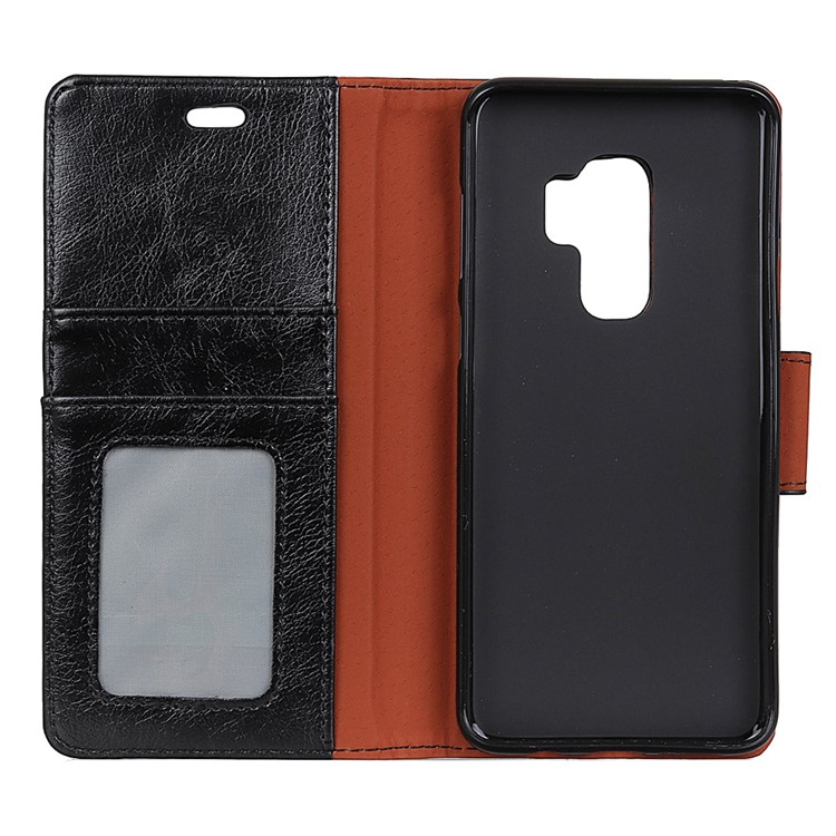 Textured Split Leather Stand Phone Case for Samsung Galaxy S9+ G965 - Black-4