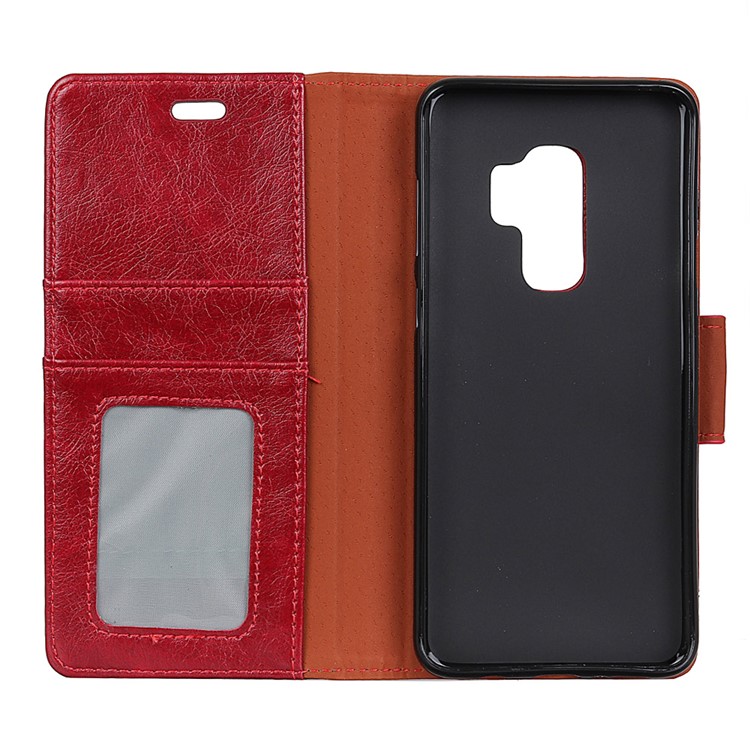Textured Split Leather Stand Phone Cover for Samsung Galaxy S9+ G965 - Red-4