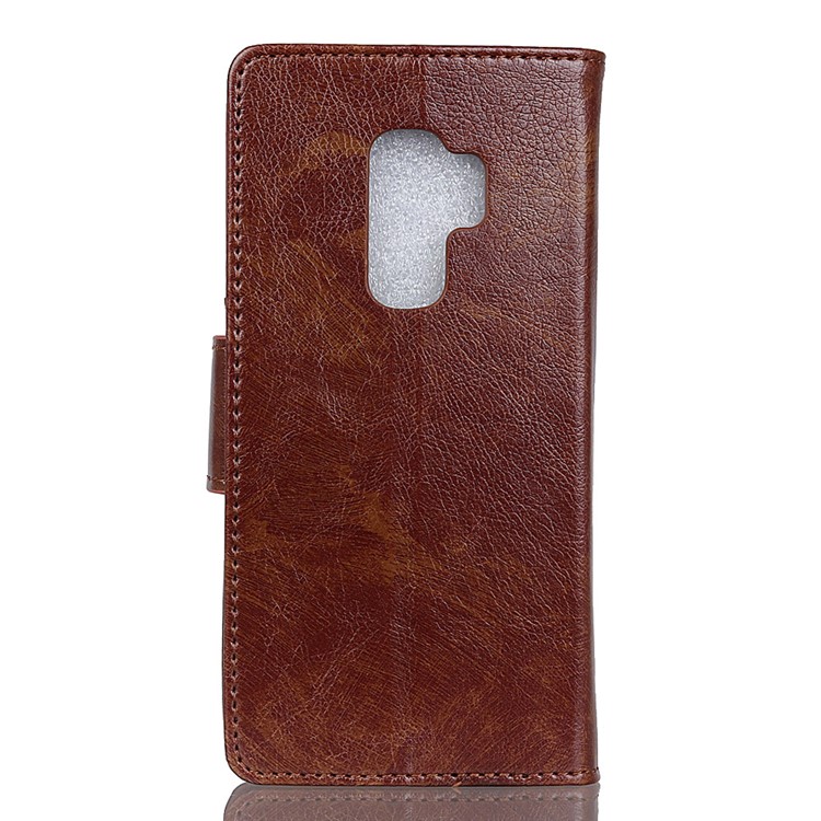 Textured Split Leather Stand Phone Shell for Samsung Galaxy S9+ G965 - Brown-3