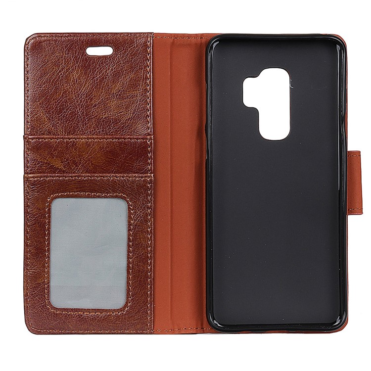 Textured Split Leather Stand Phone Shell for Samsung Galaxy S9+ G965 - Brown-4