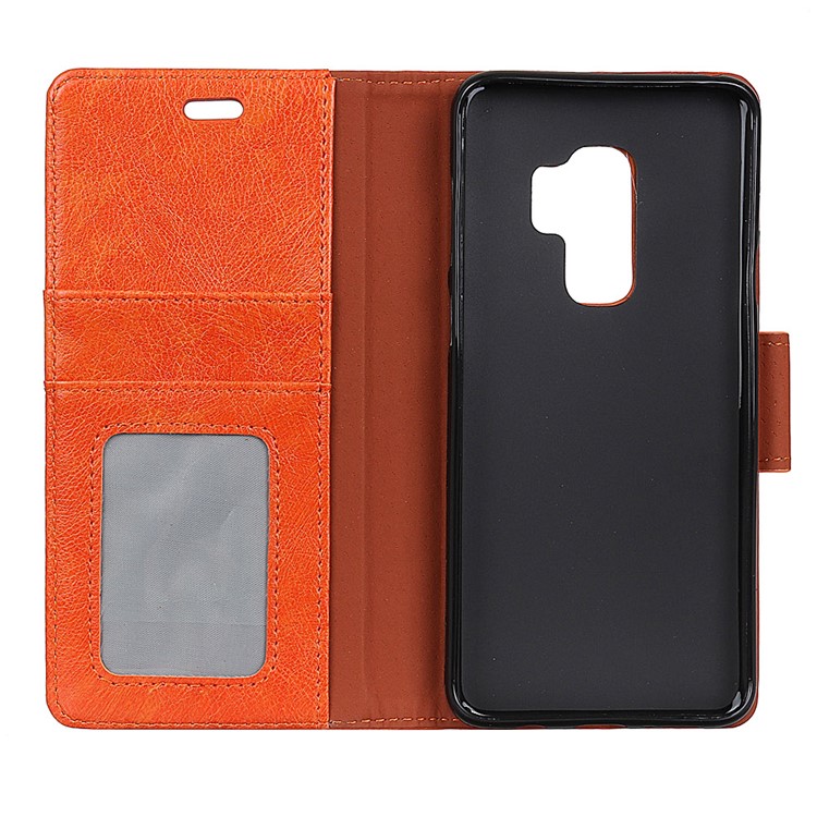 Textured Split Leather Stand Phone Casing for Samsung Galaxy S9 Plus G965 - Orange-4