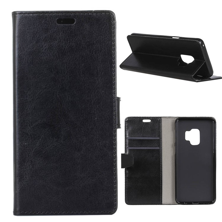 Crazy Horse Wallet Stand Leather Cover for Samsung Galaxy S9 G960 - Black-1