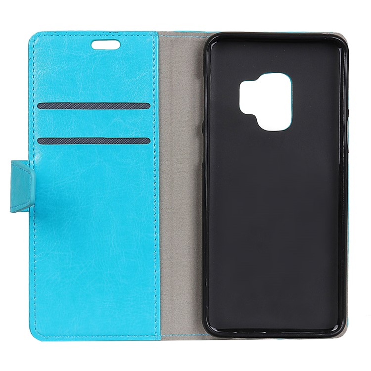 Crazy Horse Wallet Stand Leather Mobile Phone Cover for Samsung Galaxy S9 G960 - Blue-4