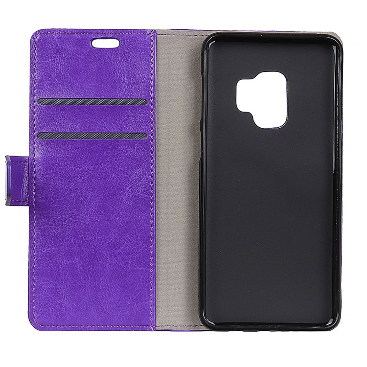 Crazy Horse Wallet Stand Leather Cell Phone Cover for Samsung Galaxy S9 G960 - Purple-6