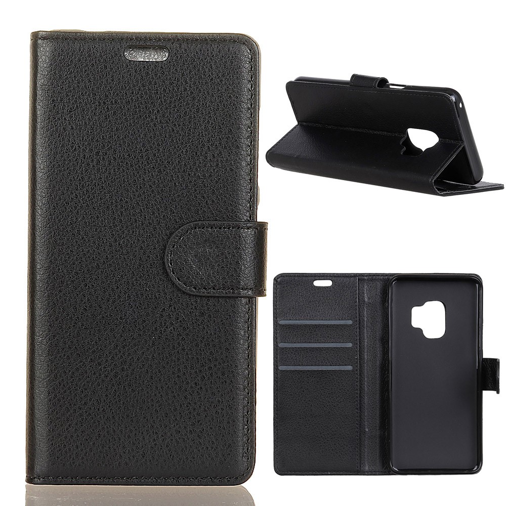Litchi Texture PU Leather Wallet Stand Case for Samsung Galaxy S9 G960 - Black-1