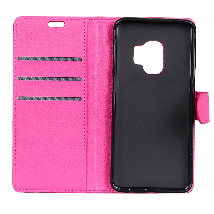 Litchi Texture PU Leather Wallet Stand Shell for Samsung Galaxy S9 G960 - Rose-4