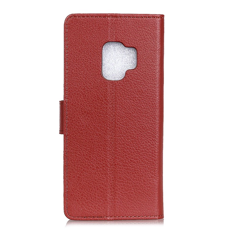Litchi Texture Wallet Stand PU Leather Phone Case for Samsung Galaxy S9 - Brown-2