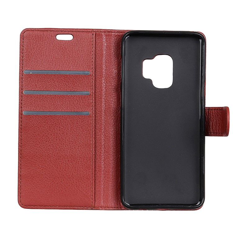 Litchi Texture Wallet Stand PU Leather Phone Case for Samsung Galaxy S9 - Brown-5