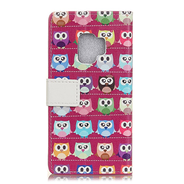 Patterned PU Leather Wallet Stand Protective Shell for Samsung Galaxy S9 - Owls Purple Background-2