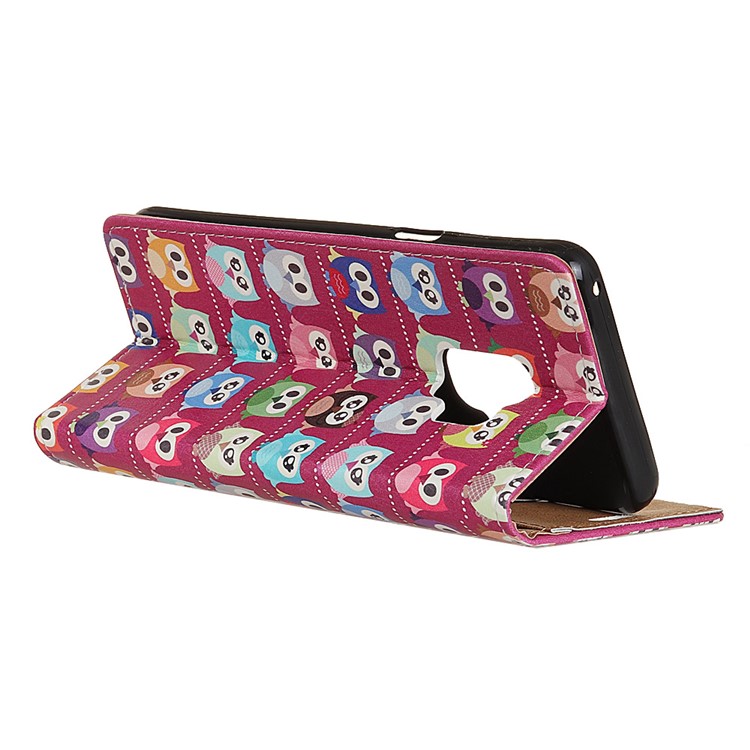 Patterned PU Leather Wallet Stand Protective Shell for Samsung Galaxy S9 - Owls Purple Background-3