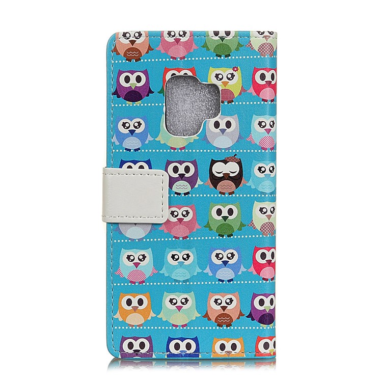 Patterned PU Leather Wallet Stand Protective Cover for Samsung Galaxy S9 G960 - Owl Blue Background-2