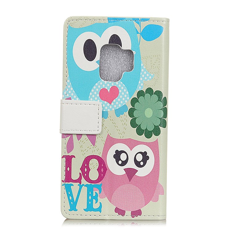 Patterned PU Leather Wallet Stand Protective Casing for Samsung Galaxy S9 G960 - Owl Couple-2
