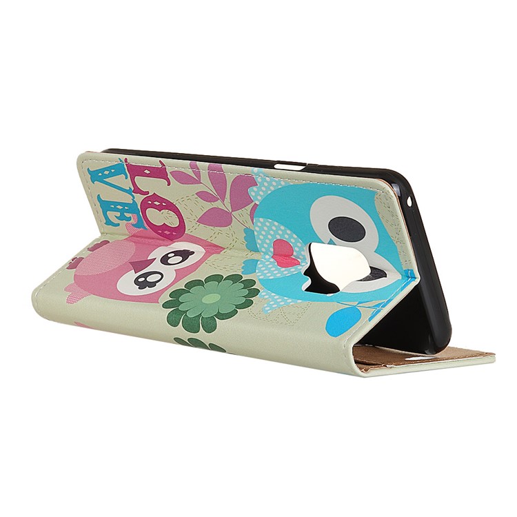 Patterned PU Leather Wallet Stand Protective Casing for Samsung Galaxy S9 G960 - Owl Couple-3