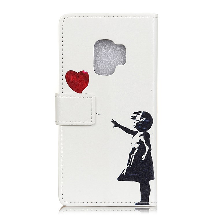 Patterned PU Leather Wallet Stand Protective Phone Cover for Samsung Galaxy S9 G960 - Child Releasing Heart Balloon-2