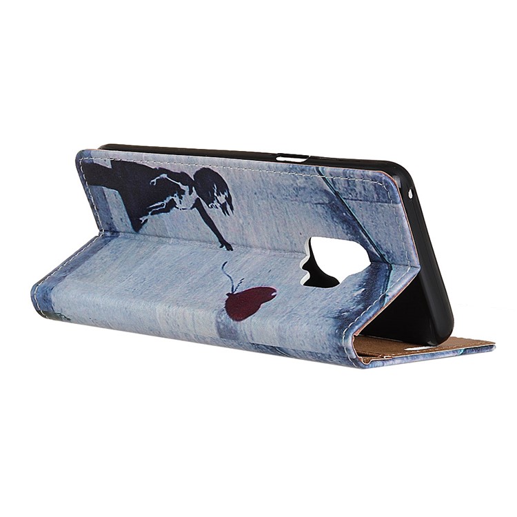 Patterned PU Leather Wallet Stand Protective Mobile Phone Shell for Samsung Galaxy S9 - Abstract Child Releasing Heart Balloon-3