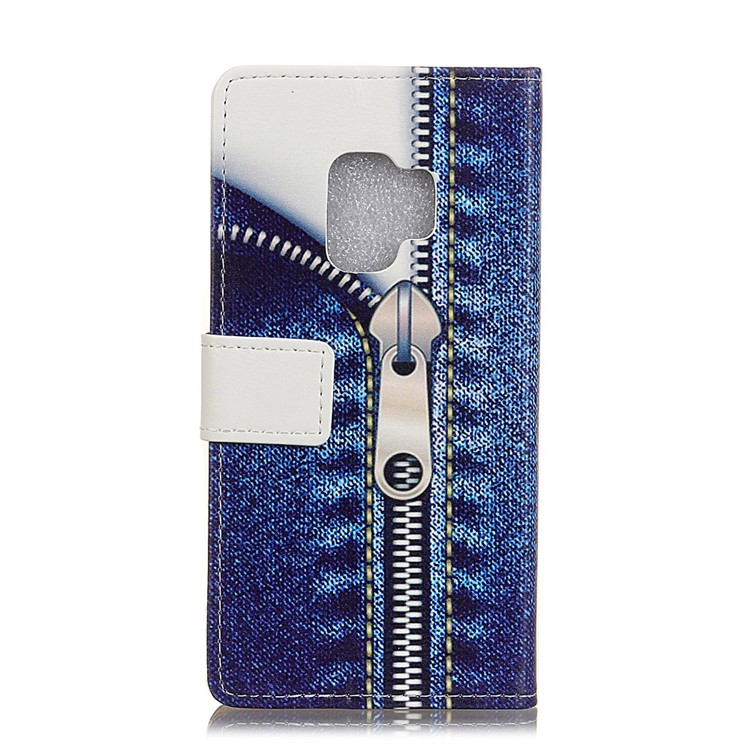 Patterned PU Leather Wallet Stand Protective Cell Phone Cover for Samsung Galaxy S9 G960 - Zipper Jeans-2