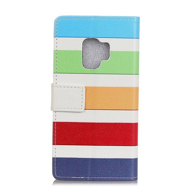 Patterned PU Leather Magnetic Wallet Stand Protective Phone Cover for Samsung Galaxy S9 - Colorized Stripes-2